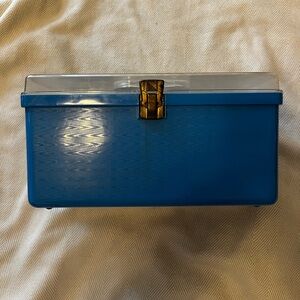 VTG Sewing Box Small Blue Wilson Wil-Hold Clear Hard Plastic Top Tray Organizer